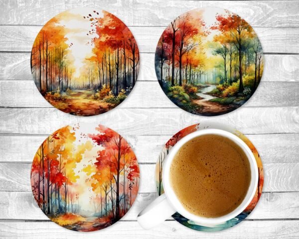 Watercolor Fall, Absorbent Drink Coasters, Individual or set of 4, Non-Slip Base, Neoprene, Gift, Everyday Use