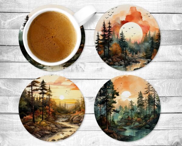 Twilight Forest, Absorbent Drink Coasters, Individual or set of 4, Non-Slip Base, Neoprene, Gift, Everyday Use