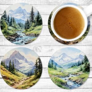 In The Valley, Absorbent Drink Coasters, Individual or set of 4, Non-Slip Base, Neoprene, Gift, Everyday Use