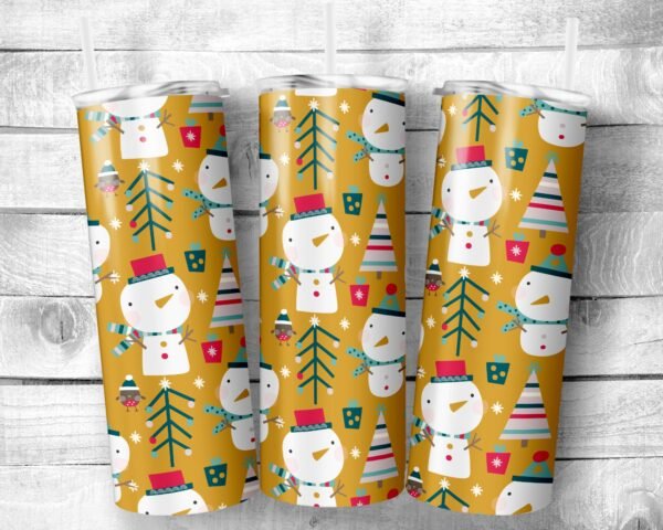 Festive Snowman, 20oz Skinny Straight Tumbler, Stainless Steel, Travel Cup, Holiday Themed, Christmas, Gift, Everyday Use