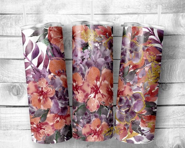 Flowers 9, 20oz Skinny Straight Tumbler, Stainless Steel, Travel Cup, Gift, Everyday Use