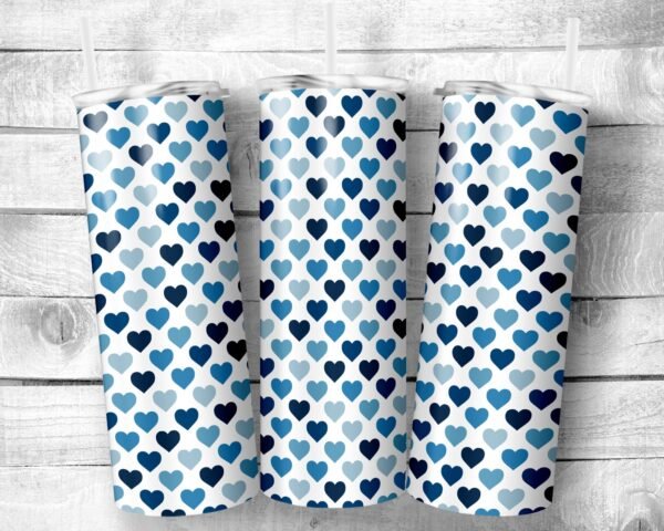 Blue Hearts Tumbler, 20oz Skinny Straight Tumbler, Stainless Steel, Travel Cup, Holiday, Gift, Everyday Use