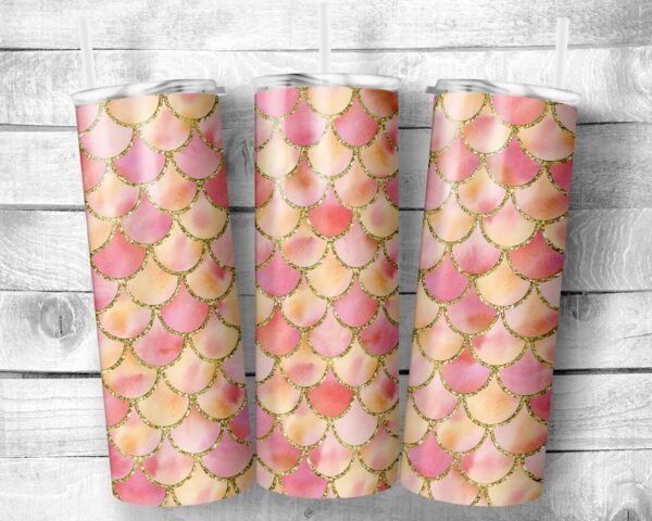 Mermaid in Peach, 20oz Skinny Straight Tumbler, Stainless Steel, Travel Cup, Gift, Everyday Use