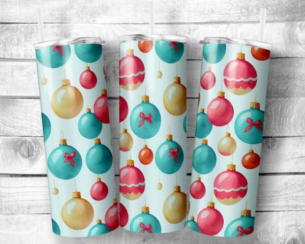 Christmas Bulbs, 20oz Skinny Straight Tumbler, Stainless Steel, Travel Cup, Holiday Themed, Christmas, Gift, Everyday Use