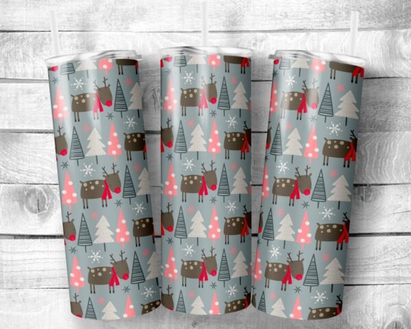 Christmas Reindeer, 20oz Skinny Straight Tumbler, Stainless Steel, Travel Cup, Holiday Themed, Christmas, Gift, Everyday Use