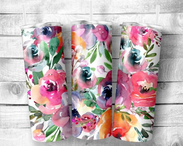 Flowers 12, 20oz Skinny Straight Tumbler, Stainless Steel, Travel Cup, Gift, Everyday Use