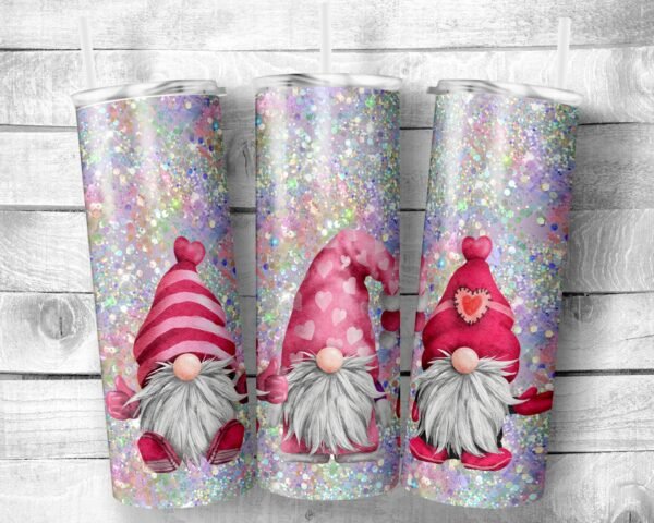 Valentine Gnomes, 20oz Skinny Straight Tumbler, Stainless Steel, Travel Cup, Holiday, Valentine's Day, Gift, Everyday Use