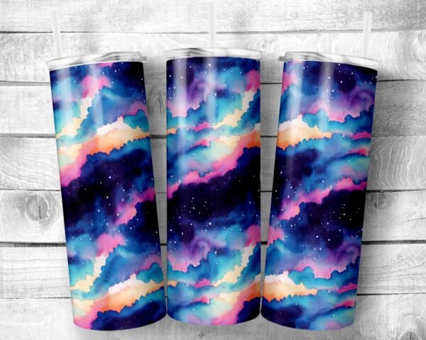 Abstract Watercolor Galaxy, 20oz Skinny Straight Tumbler, Stainless Steel, Travel Cup, Gift, Everyday Use