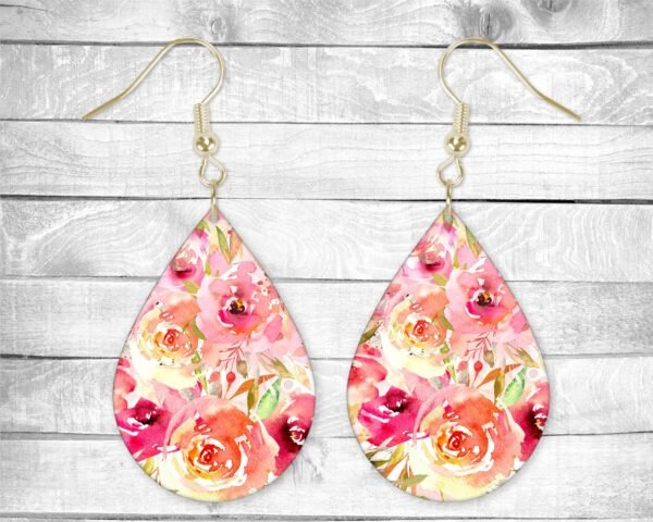 Watercolor Flowers, Pierced Earrings, Permanent Design, Silver or Gold Hardware, Gift, Everyday Use