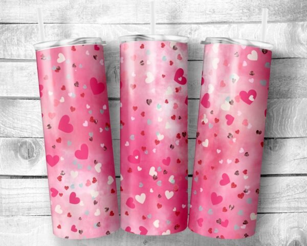 Red Hearts, 20oz Skinny Straight Tumbler, Stainless Steel, Travel Cup, Valentine's Day, Holiday Themed, Gift, Everyday Use