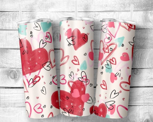 Skinny Hearts, 20oz Skinny Straight Tumbler, Stainless Steel, Travel Cup, Valentine's Day, Holiday Themed, Gift - Everyday Use