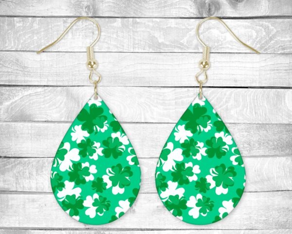 Shamrocks, Green and White, St Patrick's Day, Pierced Earrings, Holiday Themed, Permanent Design, Silver or Gold Hardware, Gift