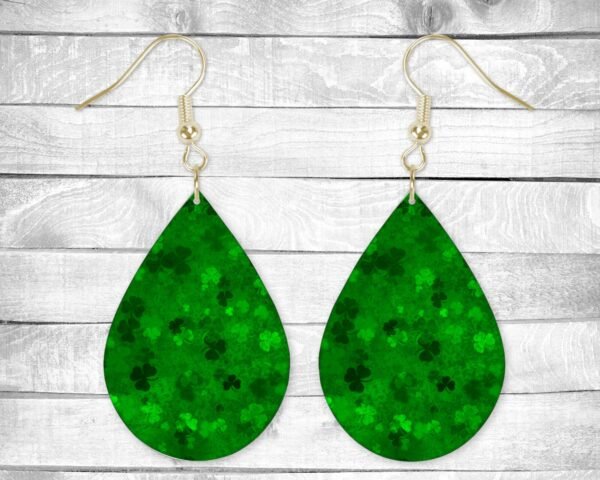 Shamrocks, Dark Green, St Patrick's Day, Pierced Earrings, Holiday Themed, Permanent Design, Silver or Gold Hardware, Gift, Everyday Use