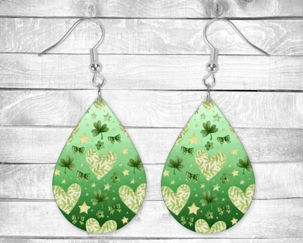 Hearts and Shamrocks, St Patrick's Day, Pierced Earrings, Holiday Themed, Permanent Design, Silver or Gold Hardware, Gift, Everyday Use