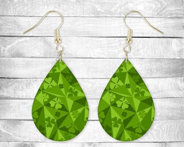 Geometric Shamrocks, St Patrick's Day Pierced Earrings, Holiday Themed, Permanent Design, Silver or Gold Hardware, Gift, Everyday Use