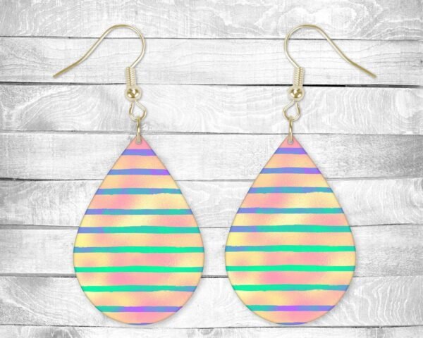 80's Retro Stripes, Pierced Earrings, Permanent Design, Silver or Gold Hardware, Gift, Everyday Use