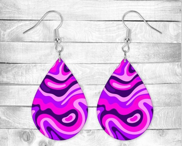 Purple Abstract Swirls, Pierced Earrings, Permanent Design, Silver or Gold Hardware, Gift, Everyday Use