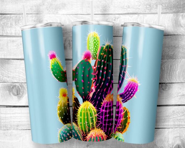 Colorful Cactus, 20oz Skinny Straight Tumbler, Stainless Steel, With or Without Arizona, Travel Cup, Gift, Everyday Use