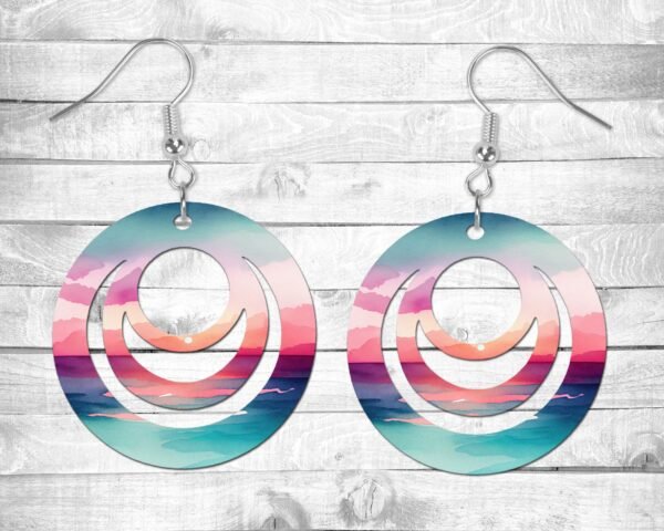 Ocean Sunset, Pierced Earrings, Permanent Design, Silver or Gold Hardware, Gift, Everyday Use