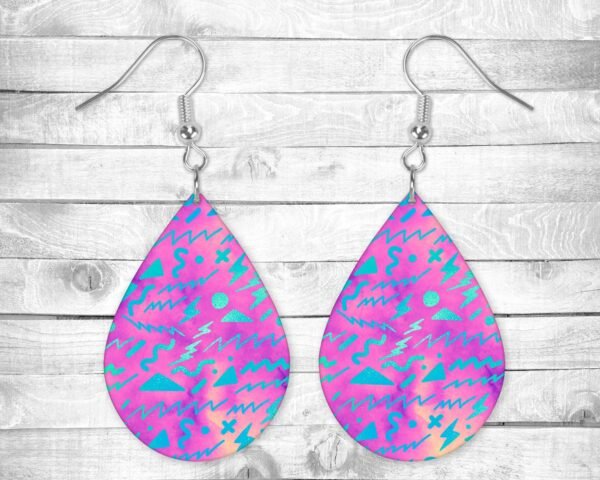 80's Retro Shapes, Pierced Earrings, Permanent Design, Silver or Gold Hardware, Gift, Everyday Use