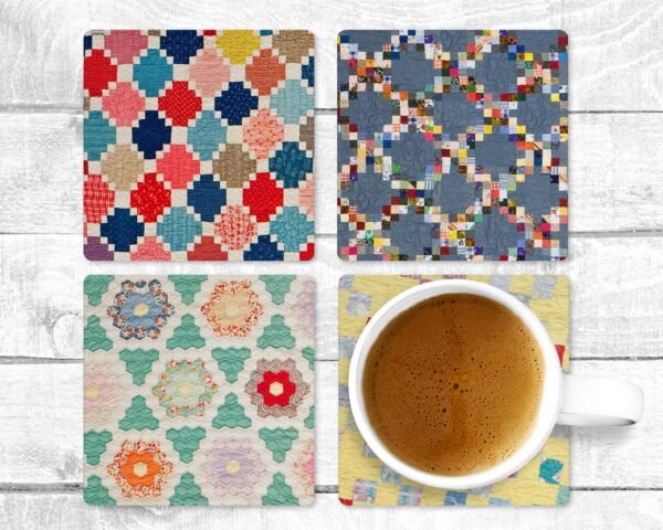 Quilting Fun, Absorbent Drink Coasters, Individual or set of 4, Non-Slip Base, Neoprene, Gift, Everyday Use
