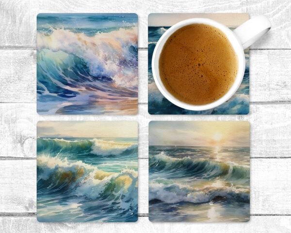 Sunny Day Waves, Absorbent Drink Coasters, Individual or set of 4, Non-Slip Base, Neoprene, Gift, Everyday