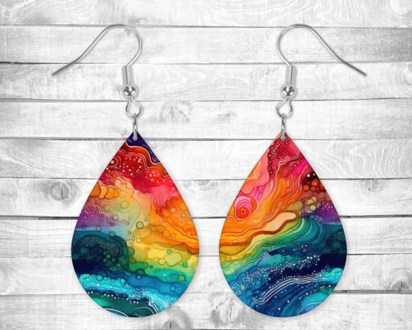 Rainbow, Pierced Earrings, Permanent Design, Silver or Gold Hardware, Gift, Everyday Use