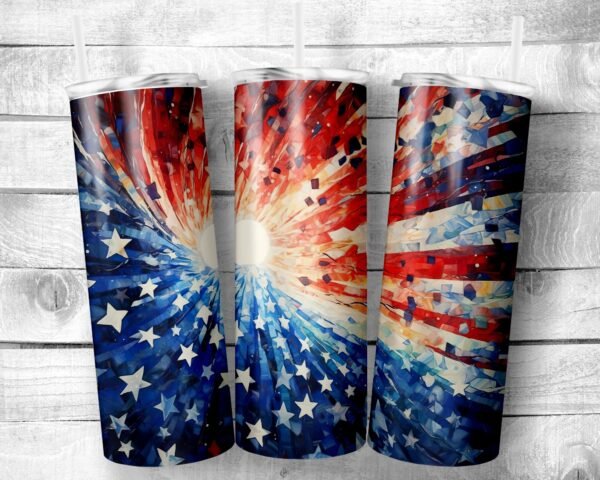 Abstract Flag, 20oz Skinny Straight Tumbler, Stainless Steel, Travel Cup, Gift, Holiday, Independence Day, 4th of July, Everyday Use