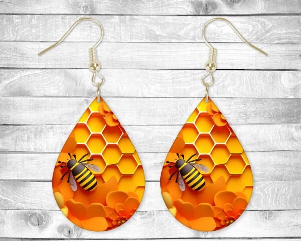 The Bee, Pierced Earrings, Permanent Design, Silver or Gold Hardware, Gift, Everyday Use