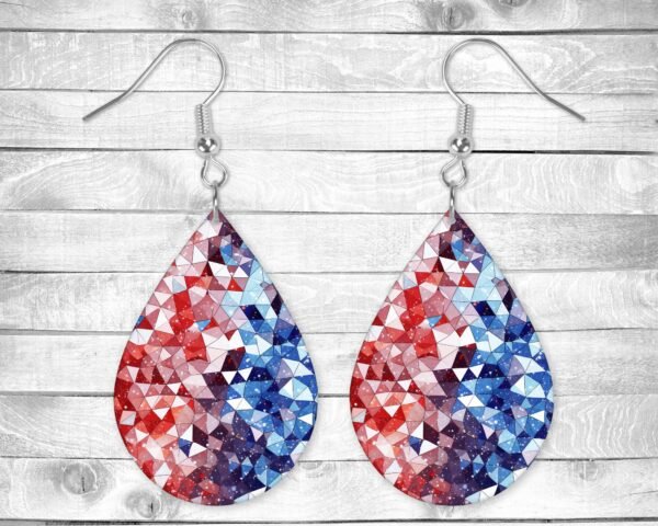 Red White and Blue Kaleidoscope, Pierced Earrings, Permanent Design, Silver or Gold Hardware, 4th of July, Everyday Use