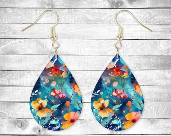 Colorful Flowers, Pierced Earrings, Permanent Design, Silver or Gold Hardware, Gift, Everyday Use