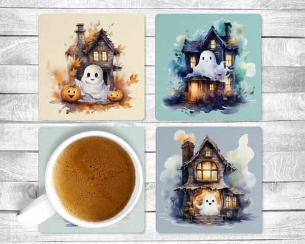 Boo, Absorbent Drink Coasters, Individual or set of 4, Non-Slip Base, Neoprene, Gift, Everyday Use