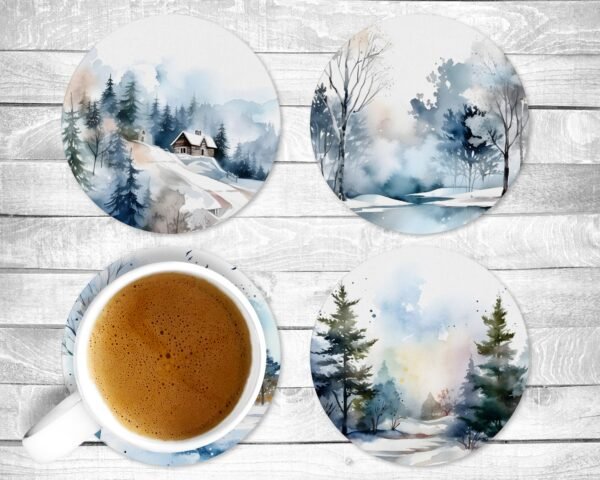 Winter Wonderland, Absorbent Drink Coasters, Individual or set of 4, Non-Slip Base, Neoprene, Gift, Everyday Use