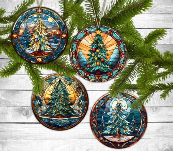 Beautiful Christmas Trees, Christmas Ornaments, Permanent Design, Set of 4, Holiday Gift, Holiday Themed, Christmas