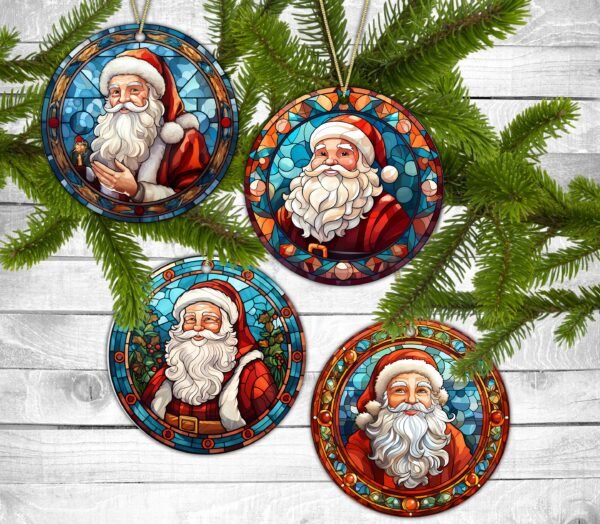 Santa Clause, Christmas Ornaments, Set of 4, Permanent design, Santa Clause, Holiday Gift, Holiday Themed