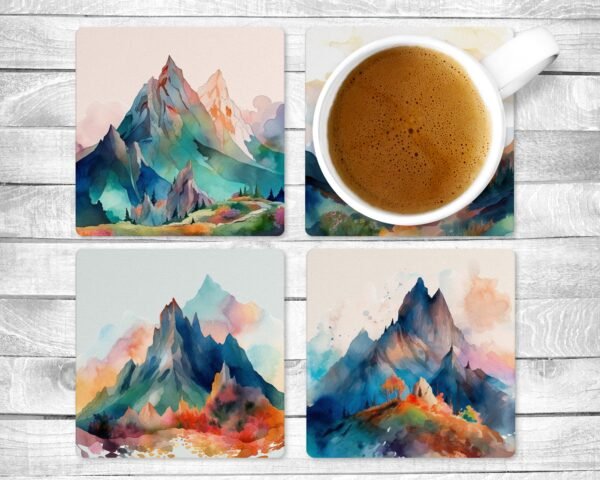 Colorful Mountains, Absorbent Drink Coasters, Individual or set of 4, Non-Slip Base, Neoprene, Gift, Everyday Use