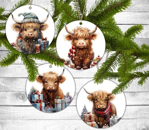 Christmas Cows, Christmas Ornaments, Permanent Design, Set of 4 - Holiday Gift