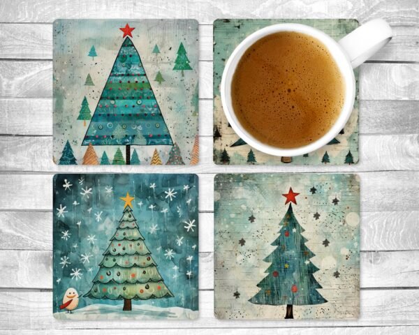 Whimsy Christmas, Absorbent Drink Coasters, Individual or set of 4, Non-Slip Base, Neoprene, Gift, Everyday Use