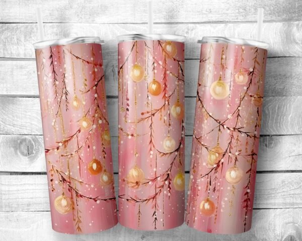 Pink Christmas, 20oz Skinny Straight Tumbler, Stainless Steel, Travel Cup, Holiday Themed, Gift, Everyday Use