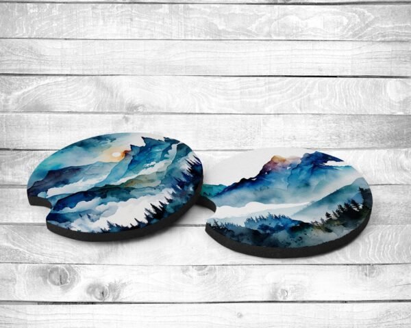 Mountain Pass, Absorbent Car Coasters, Set of 2, Non-Slip Base, Neoprene, Gift, Everyday Use