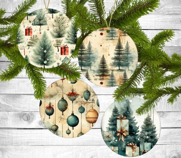 Vintage Christmas, Christmas Ornaments, Permanent Design, Set of 4, Holiday Gift, Christmas, Holiday Themed