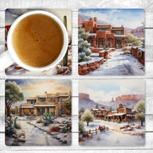 Southwest Christmas, Absorbent Drink Coasters, Individual or set of 4, Non-Slip Base, Neoprene, Gift, Everyday Use