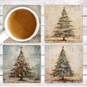 Vintage Christmas, Absorbent Drink Coasters, Individual or set of 4, Non-Slip Base, Neoprene, Gift, Everyday Use