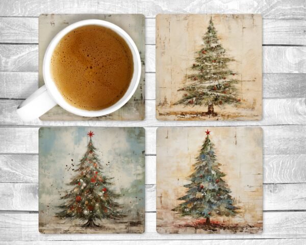 Vintage Christmas, Absorbent Drink Coasters, Individual or set of 4, Non-Slip Base, Neoprene, Gift, Everyday Use