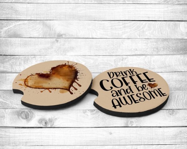 Coffee Time, Absorbent Car Coasters, Set of 2, Non-Slip Base, Neoprene, Gift, Everyday Use