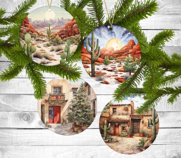 Desert Christmas, Christmas Ornaments, Set of 4, Holiday Gift, Holiday Themed