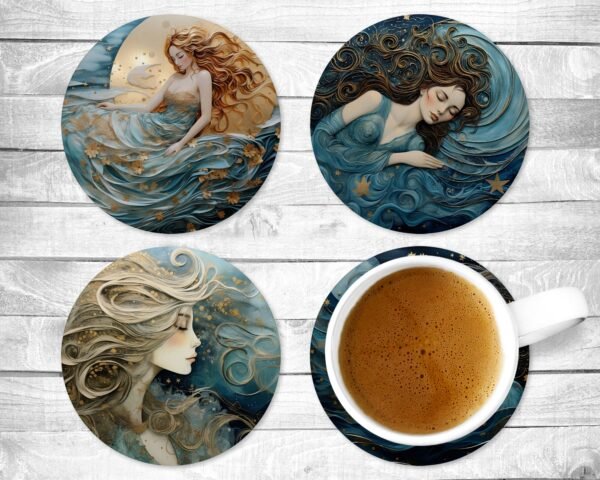 Magical Beauty, Absorbent Drink Coasters, Individual or set of 4, Non-Slip Base, Neoprene, Gift, Everyday