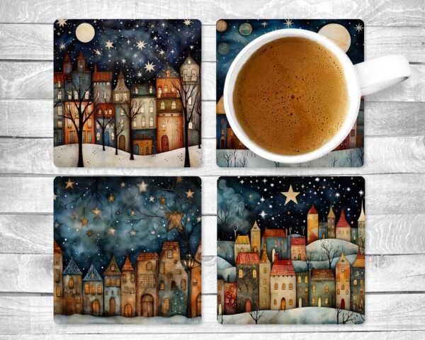 City Sky, Absorbent Drink Coasters, Individual or set of 4, Non-Slip Base, Neoprene, Gift, Everyday Use
