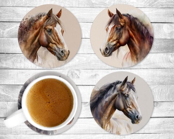 Horses, Absorbent Drink Coasters, Individual or set of 4, Non-Slip Base, Neoprene, Gift, Everyday Use