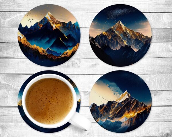 Gold Mountains, Absorbent Drink Coasters, Individual or set of 4, Non-Slip Base, Neoprene, Gift, Everyday